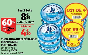Promoties Thon au naturel démarche responsable petit navire - PETIT NAVIRE - Geldig van 26/05/2020 tot 02/06/2020 bij Auchan