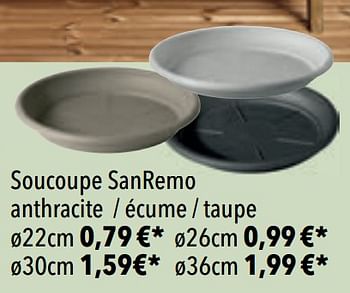 Promotions Soucoupe sanremo anthracite - écume - taupe - Produit maison - Cora - Valide de 25/05/2020 à 31/07/2020 chez Cora