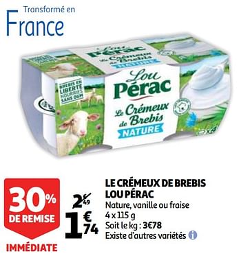 Promotions Le crémeux de brebis lou pérac - LOU PÉRAC - Valide de 26/05/2020 à 02/06/2020 chez Auchan Ronq