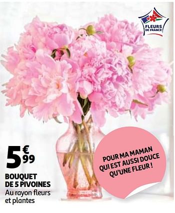 Promoties Bouquet de 5 pivoines - Huismerk - Auchan - Geldig van 26/05/2020 tot 02/06/2020 bij Auchan