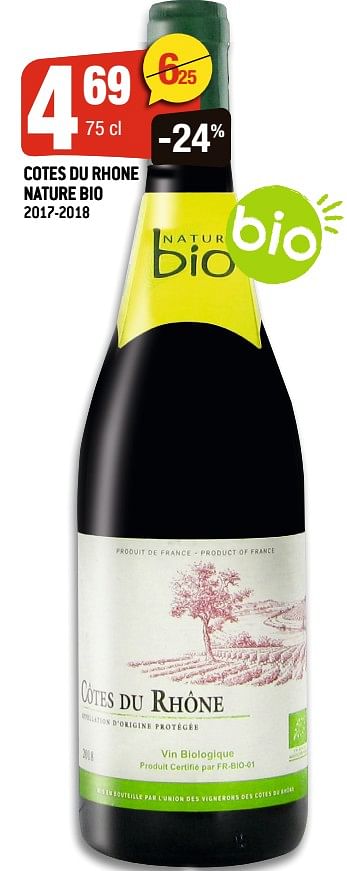 Promoties Cotes du rhone nature bio - Rode wijnen - Geldig van 27/05/2020 tot 02/06/2020 bij Smatch