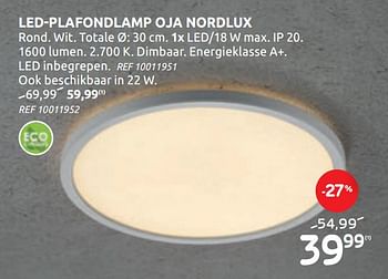 Promoties Led-plafondlamp oja nordlux - Huismerk - BricoPlanit - Geldig van 20/05/2020 tot 01/06/2020 bij BricoPlanit