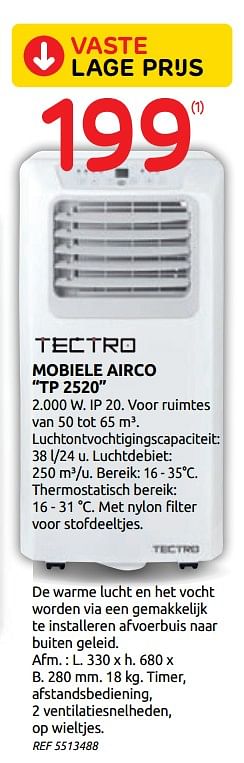Promoties Mobiele airco tp 2520 - Tectro - Geldig van 20/05/2020 tot 01/06/2020 bij BricoPlanit