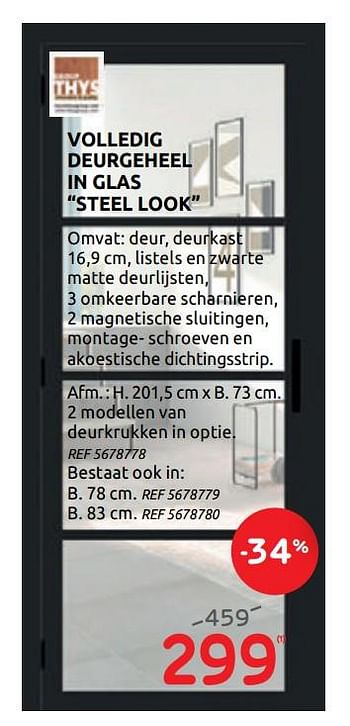 Promoties Volledig deurgeheel in glas steel look - Thys - Geldig van 20/05/2020 tot 01/06/2020 bij BricoPlanit