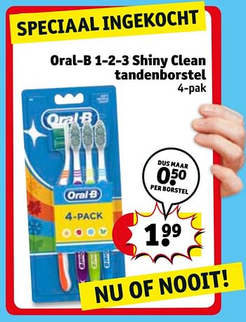 Promoties Oral-b 1-2-3 shiny clean tandenborstel - Oral-B - Geldig van 26/05/2020 tot 07/06/2020 bij Kruidvat