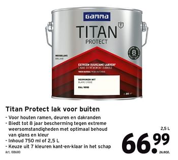 Promotions Titan protect lak voor buiten - Produit maison - Gamma - Valide de 27/05/2020 à 02/06/2020 chez Gamma