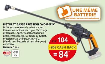 Promotions Worx pistolet basse pression wg620e.9 - Worx - Valide de 03/06/2020 à 15/06/2020 chez Brico