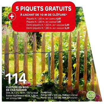 Promotions Clôture en bois de châtaigner - Produit maison - Brico - Valide de 03/06/2020 à 15/06/2020 chez Brico