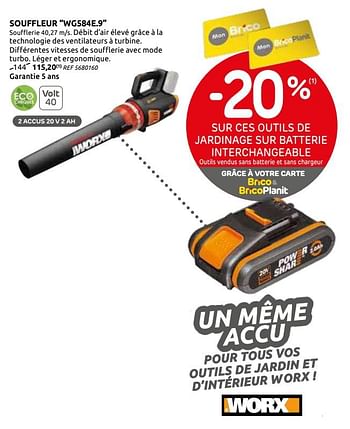 Promotions Souffleur wg584e.9 worx - Worx - Valide de 03/06/2020 à 15/06/2020 chez Brico