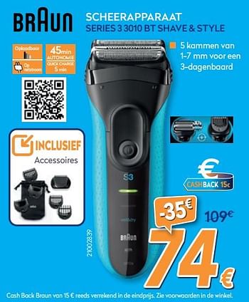 Promoties Braun scheerapparaat series 3 3010 bt shave + style - Braun - Geldig van 27/05/2020 tot 30/06/2020 bij Krefel