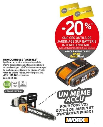 Promotions Tronçonneuse wg384e.9 worx - Worx - Valide de 03/06/2020 à 15/06/2020 chez Brico