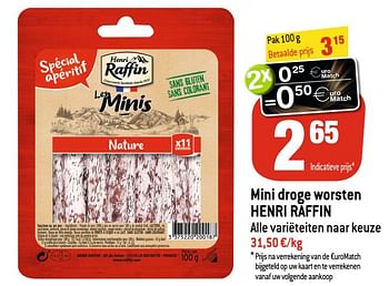 Promoties Mini droge worsten henri raffin - Henri Raffin - Geldig van 27/05/2020 tot 02/06/2020 bij Match