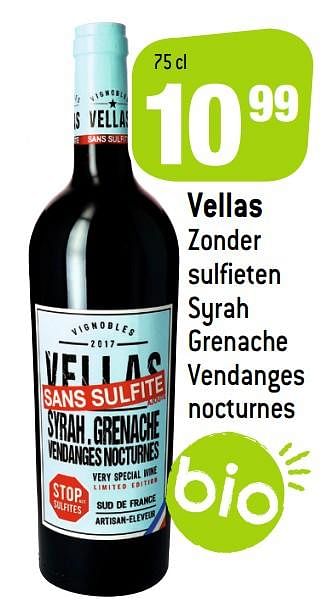 Promoties Vellas zonder sulfieten syrah grenache vendanges nocturnes - Rode wijnen - Geldig van 27/05/2020 tot 09/06/2020 bij Match