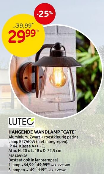 Promotions Hangende wandlamp cate - Lutec - Valide de 03/06/2020 à 15/06/2020 chez BricoPlanit