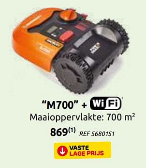 Promotions Worx m700 + wifi maaioppervlakte: 700 m2 - Worx - Valide de 03/06/2020 à 15/06/2020 chez BricoPlanit