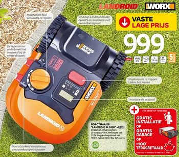 Promotions Worx robotmaaier landroid m 1000 - Worx - Valide de 03/06/2020 à 15/06/2020 chez BricoPlanit