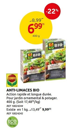 Promotions Anti-limaces bio - Compo - Valide de 03/06/2020 à 15/06/2020 chez BricoPlanit