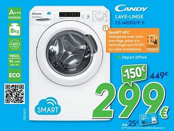 Promoties Candy lave-linge cs 1482d3-p-s - Candy - Geldig van 27/05/2020 tot 30/06/2020 bij Krefel