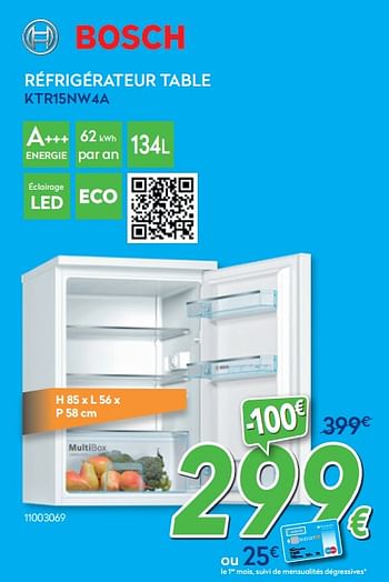 Promotions Bosch réfrigérateur table ktr15nw4a - Bosch - Valide de 27/05/2020 à 30/06/2020 chez Krefel