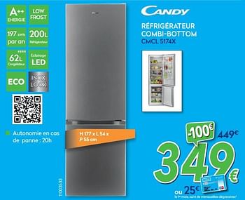 Promotions Candy réfrigérateur combi-bottom cmcl 5174x - Candy - Valide de 27/05/2020 à 30/06/2020 chez Krefel