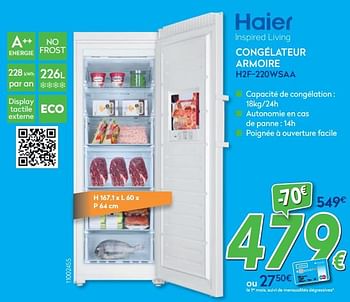 Promotions Haier congélateur armoire h2f-220wsaa - Haier - Valide de 27/05/2020 à 30/06/2020 chez Krefel