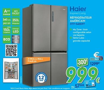 Promotions Haier réfrigérateur américain htf-540dp7 - Haier - Valide de 27/05/2020 à 30/06/2020 chez Krefel