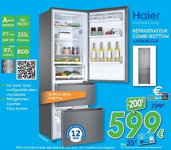 Promotions Hayer réfrigérateur combi-bottom a3fe835cgje - Haier - Valide de 27/05/2020 à 30/06/2020 chez Krefel