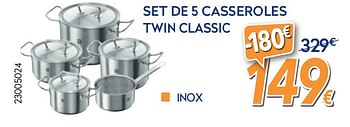 Promotions Set de 5 casseroles twin classic - Zwilling J.A Henckels - Valide de 27/05/2020 à 30/06/2020 chez Krefel