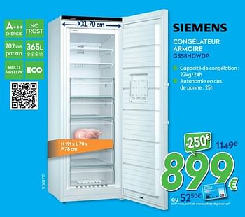Promotions Siemens congélateur armoire gs58ndwdp - Siemens - Valide de 27/05/2020 à 30/06/2020 chez Krefel