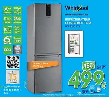 Promotions Whirlpool réfrigérateur combi-bottom w7 8210 ox - Whirlpool - Valide de 27/05/2020 à 30/06/2020 chez Krefel