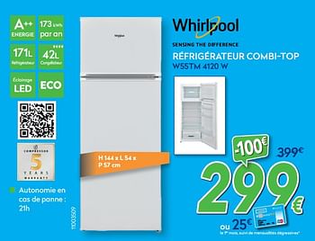 Promoties Whirlpool réfrigérateur combi-top w55tm 4120 w - Whirlpool - Geldig van 27/05/2020 tot 30/06/2020 bij Krefel