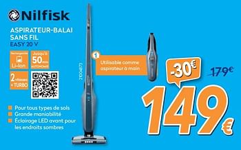 Promotions Nilfisk aspirateur-balai sans fil easy 20 v - Nilfisk - Valide de 27/05/2020 à 30/06/2020 chez Krefel