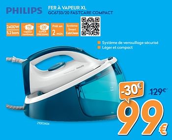 Promotions Philips fer à vapeur xl gc6733-20 fastcare compact - Philips - Valide de 27/05/2020 à 30/06/2020 chez Krefel