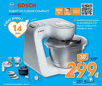 Promotions Bosch robot de cuisine compact mum58227 - Bosch - Valide de 27/05/2020 à 30/06/2020 chez Krefel
