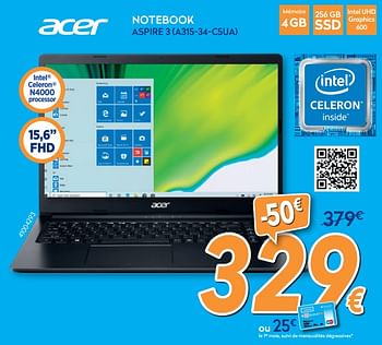 Promotions Acer notebook aspire 3 a315-34-c5ua - Acer - Valide de 27/05/2020 à 30/06/2020 chez Krefel