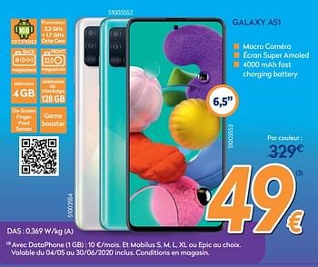 Promotions Samsung galaxy a51 - Samsung - Valide de 27/05/2020 à 30/06/2020 chez Krefel
