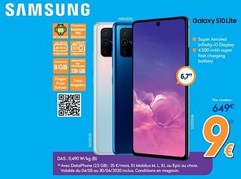 Promotions Samsung galaxy s10 lite - Samsung - Valide de 27/05/2020 à 30/06/2020 chez Krefel