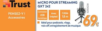 Promotions Trust accessoires micro pour streaming gxt 242 - Trust - Valide de 27/05/2020 à 30/06/2020 chez Krefel