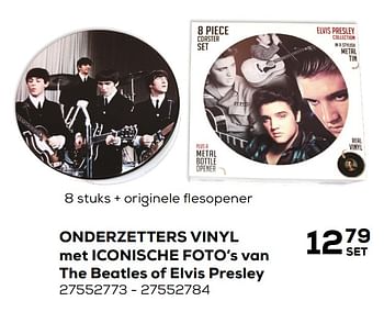 Promoties Onderzetters vinyl met iconische foto`s van the beatles of elvis presley - Huismerk - Supra Bazar - Geldig van 26/05/2020 tot 30/06/2020 bij Supra Bazar