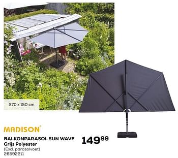 Promoties Balkonparasol sun wave grijs polyester - Madison - Geldig van 26/05/2020 tot 30/06/2020 bij Supra Bazar