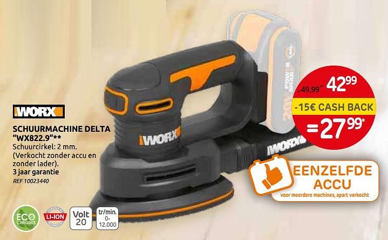 Worx Worx schuurmachine delta wx822.9 Promotie bij Brico