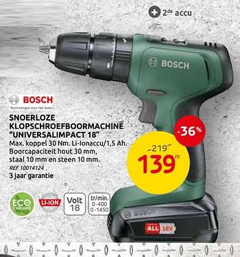 Promotions Bosch snoerloze klopschroefboormachine universalimpact 18 - Bosch - Valide de 03/06/2020 à 15/06/2020 chez BricoPlanit