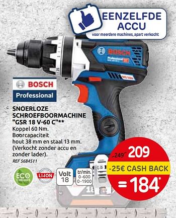 Promoties Bosch snoerloze schroefboormachine gsr 18 v-60 c - Bosch - Geldig van 03/06/2020 tot 15/06/2020 bij BricoPlanit