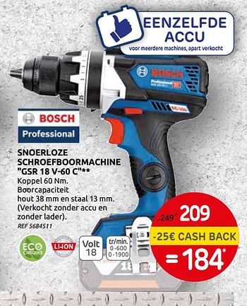 Promotions Bosch snoerloze schroefboormachine gsr 18 v-60 c - Bosch - Valide de 03/06/2020 à 15/06/2020 chez BricoPlanit