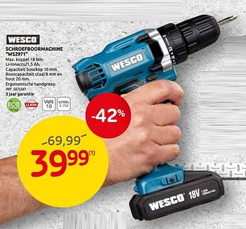 Promoties Wesco schroefboormachine ws2971 - Wesco - Geldig van 03/06/2020 tot 15/06/2020 bij BricoPlanit