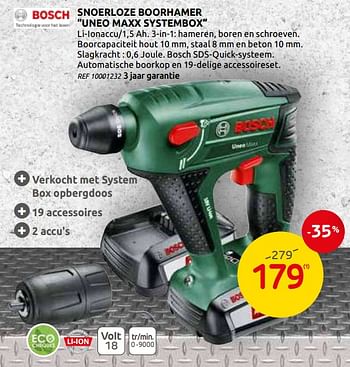 Promotions Bosch snoerloze boorhamer uneo maxx systembox - Bosch - Valide de 03/06/2020 à 15/06/2020 chez BricoPlanit