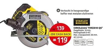 Promotions Stanley cirkelzaag fme301k-qs - Stanley - Valide de 03/06/2020 à 15/06/2020 chez BricoPlanit