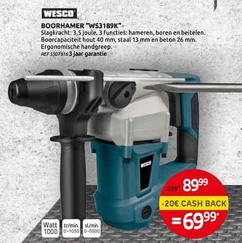 Promoties Wesco boorhamer ws3189k - Wesco - Geldig van 03/06/2020 tot 15/06/2020 bij BricoPlanit