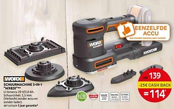 Promotions Worx schuurmachine 5-in-1 wx820 - Worx - Valide de 03/06/2020 à 15/06/2020 chez BricoPlanit