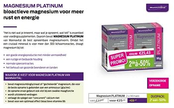 Promoties Magnesium platinum - Mannavital - Geldig van 01/06/2020 tot 30/06/2020 bij Mannavita